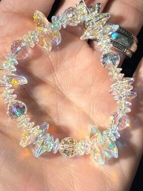 Aurora Borealis Crystal Beaded Bracelet Rainbow AB Faceted Glass w/ Pat 2007